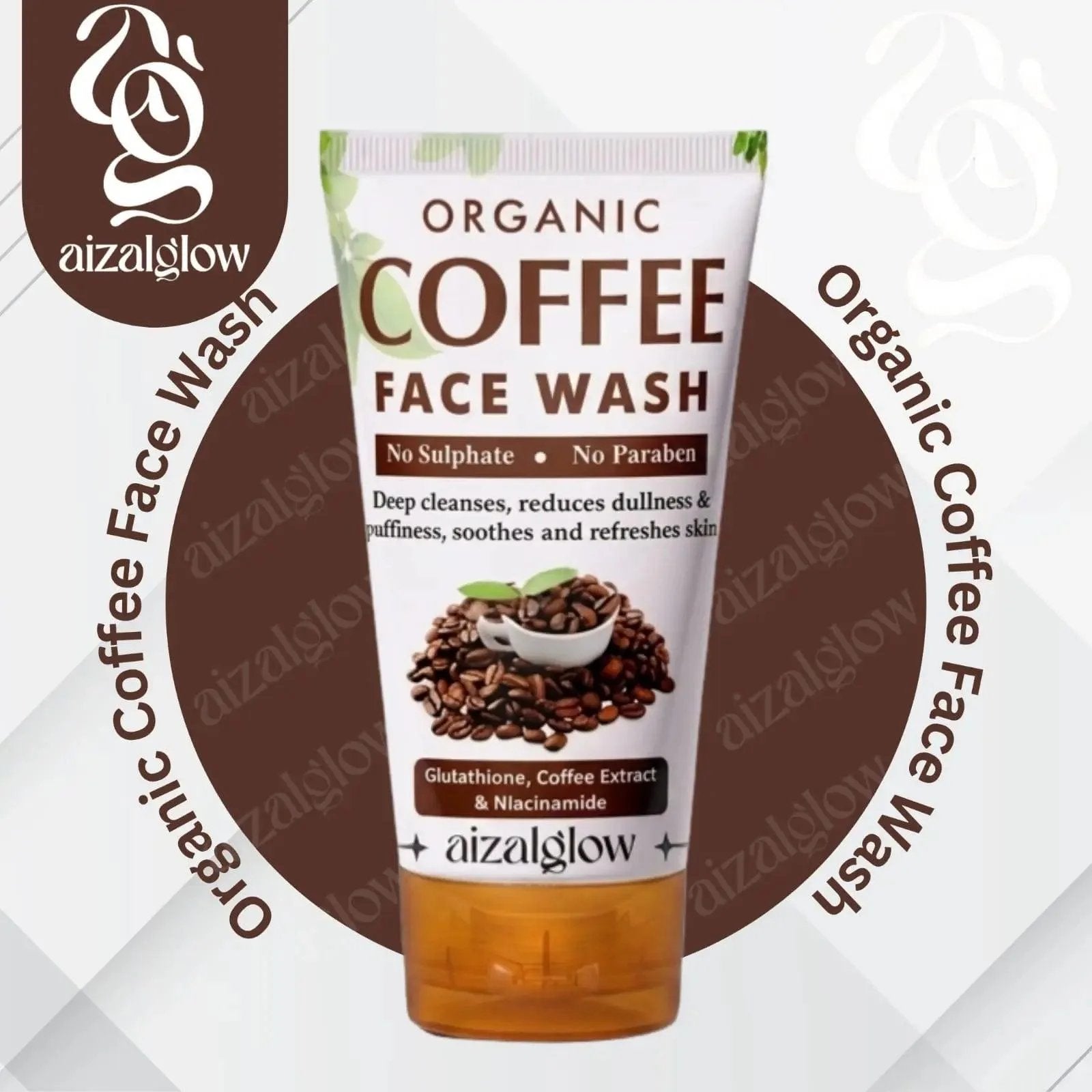 Aizal Glow Organic Coffee Face Wash –with Coffee Extract, Glutathione & Niacinamide - Aizal Glow