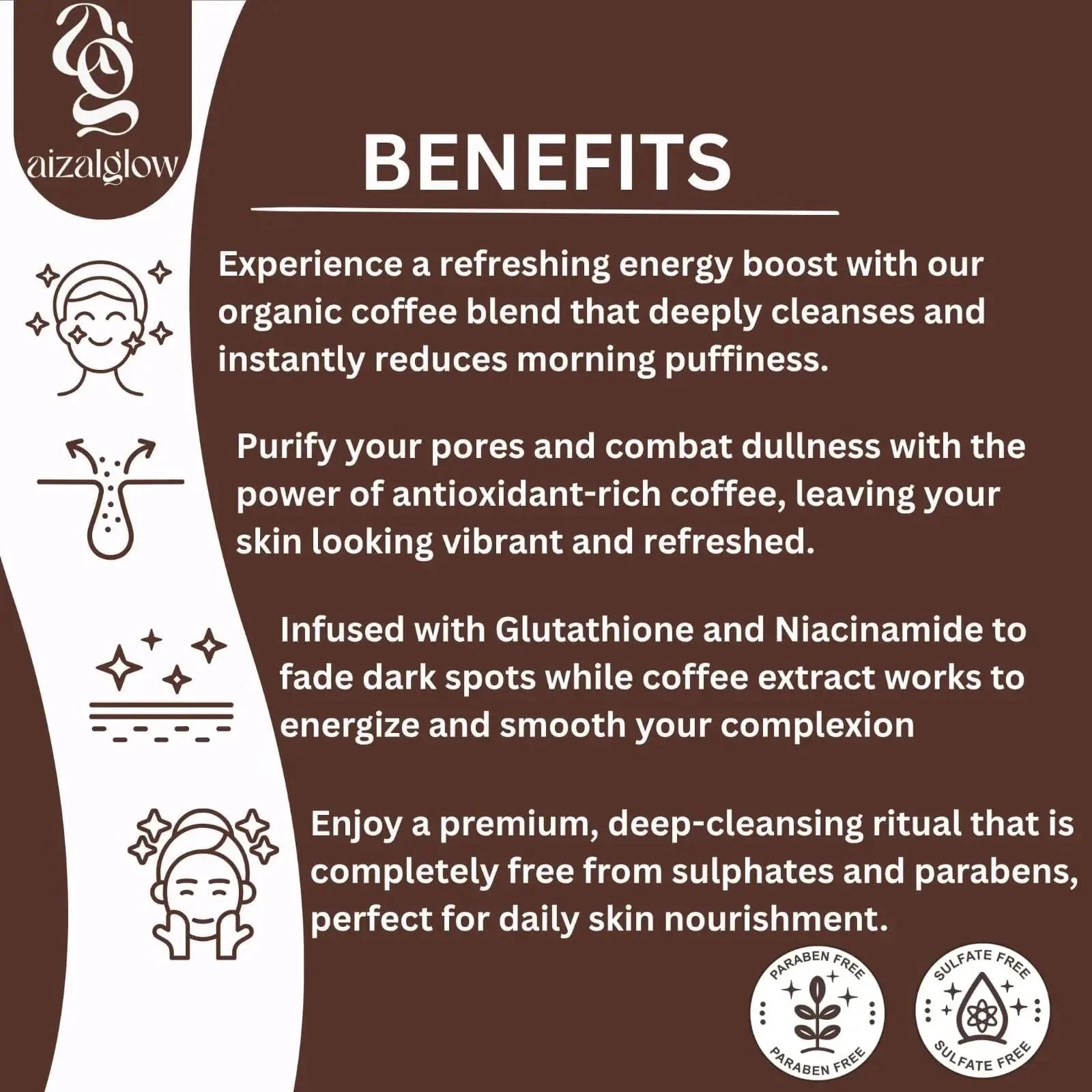 Aizal Glow Organic Coffee Face Wash –with Coffee Extract, Glutathione & Niacinamide - Aizal Glow